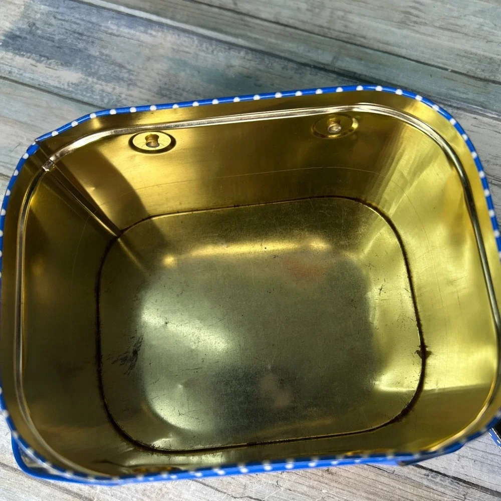 Vintage Tin Box Co. Christmas Container Tin with Handles Skate Winter Box Sewing